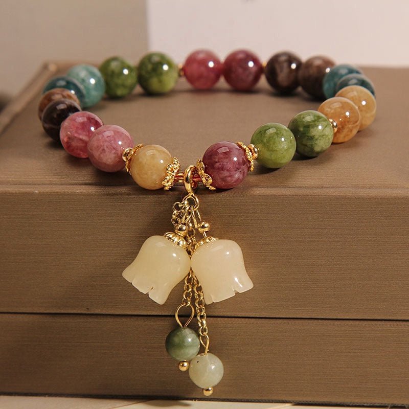 Natural Colored Tourmaline Bracelet with Lily of the Valley Pendant - Elegant & Adjustable - STAR8S