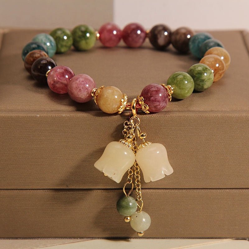 Natural Colored Tourmaline Bracelet with Lily of the Valley Pendant - Elegant & Adjustable - STAR8S
