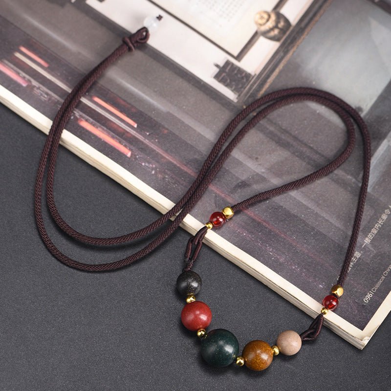 natural five elements harmony incense bead clavicle necklace pendant - handmade spiritual jewelry - star8s