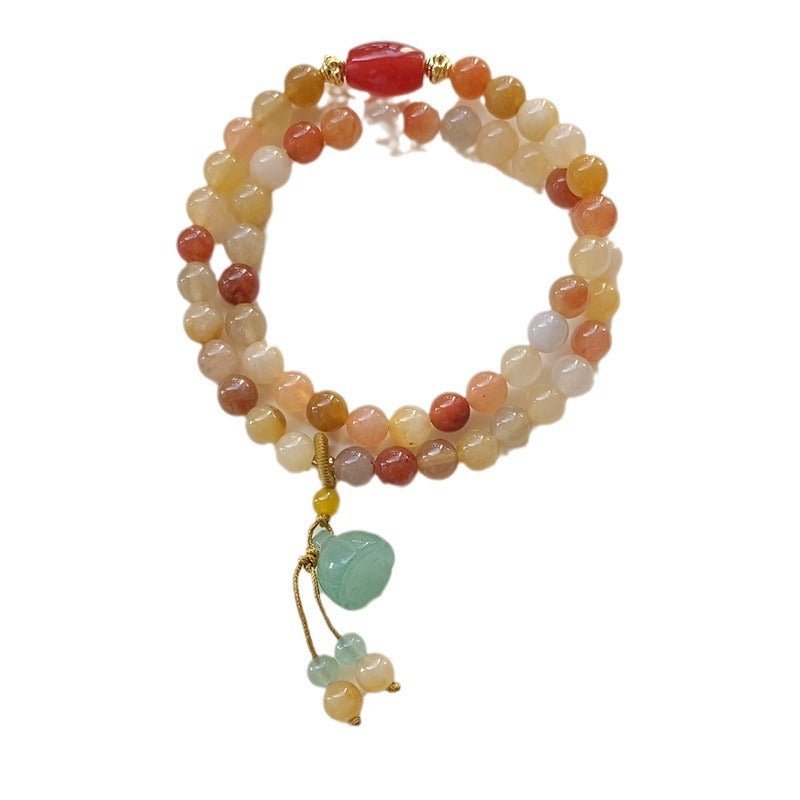 Natural Golden Silk Jade Bracelet with Lotus Pod Pendant - Double Circle Design - STAR8S