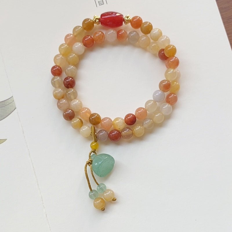 Natural Golden Silk Jade Bracelet with Lotus Pod Pendant - Double Circle Design - STAR8S
