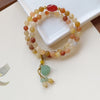 Natural Golden Silk Jade Bracelet with Lotus Pod Pendant - Double Circle Design