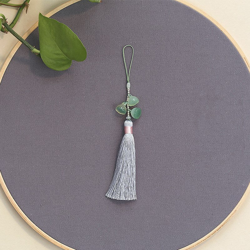Natural Green Agate Lotus Seed Phone Charm Keychain with Tassel – Stylish & Unique Design - STAR8S