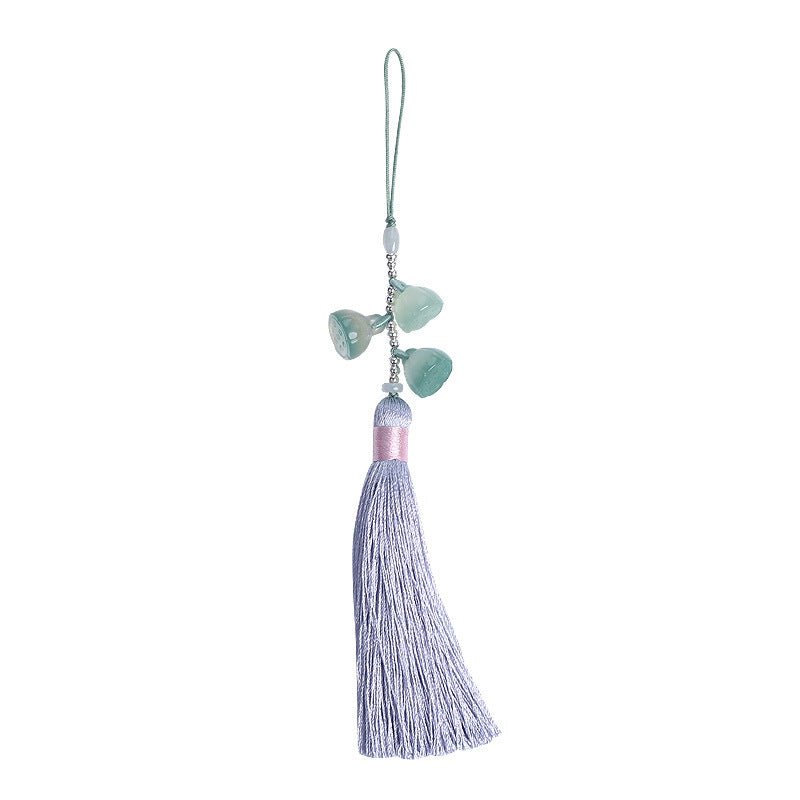 natural green agate lotus seed phone charm keychain with tassel – stylish & unique design - star8s