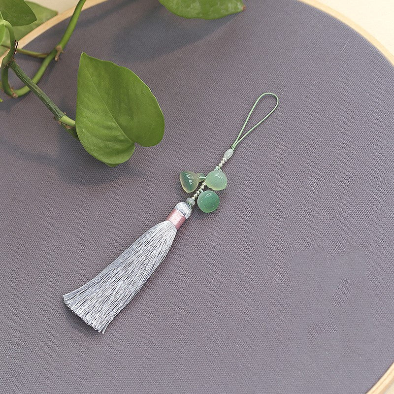 Natural Green Agate Lotus Seed Phone Charm Keychain with Tassel – Stylish & Unique Design - STAR8S