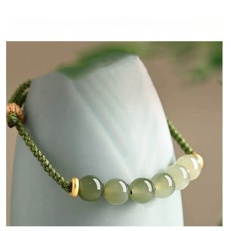 natural hetian jade 6mm gradient round bead braided bracelet – green handmade bracelet for women - star8s