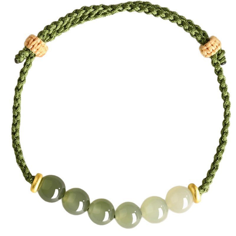 natural hetian jade 6mm gradient round bead braided bracelet – green handmade bracelet for women - star8s