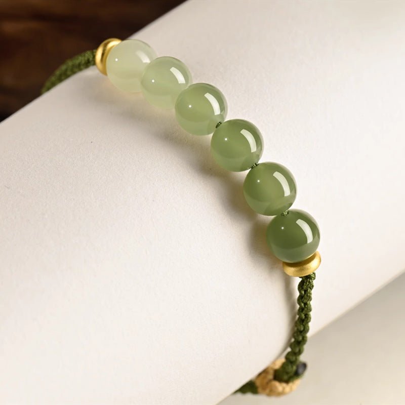 Natural Hetian Jade 6mm Gradient Round Bead Braided Bracelet – Green Handmade Bracelet for Women - STAR8S