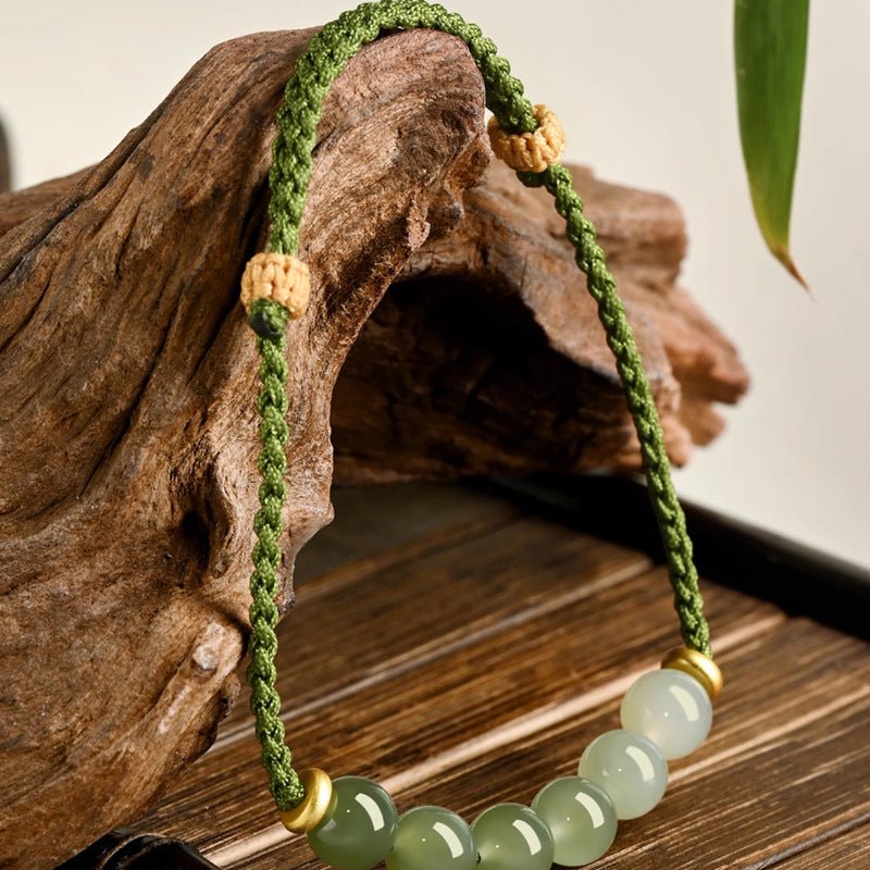 natural hetian jade 6mm gradient round bead braided bracelet – green handmade bracelet for women - star8s