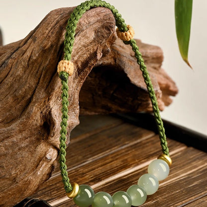 Natural Hetian Jade 6mm Gradient Round Bead Braided Bracelet – Green Handmade Bracelet for Women - STAR8S