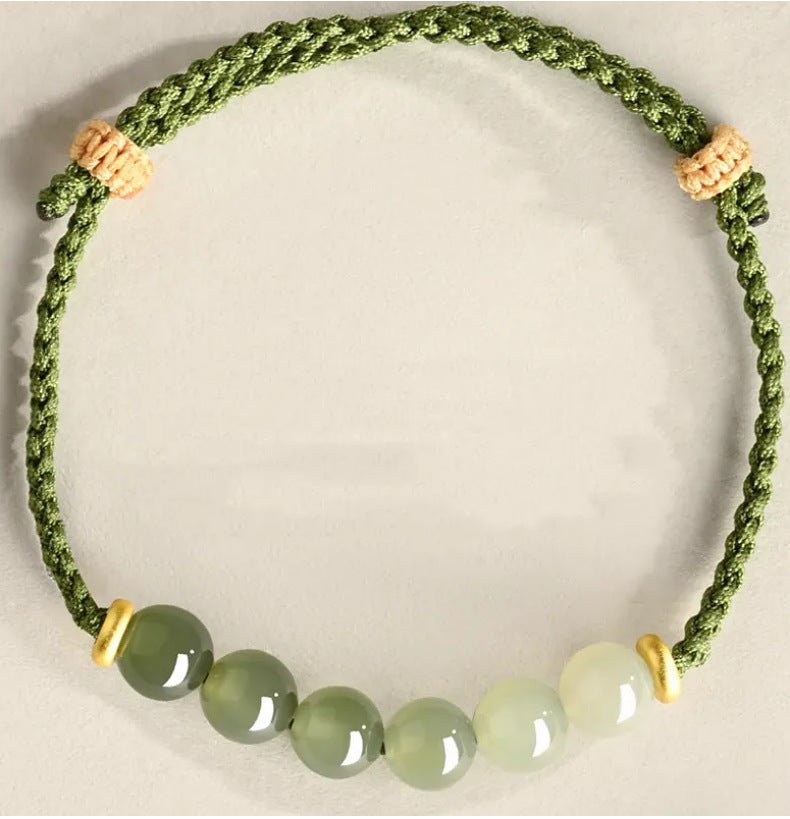 Natural Hetian Jade 6mm Gradient Round Bead Braided Bracelet – Green Handmade Bracelet for Women - STAR8S