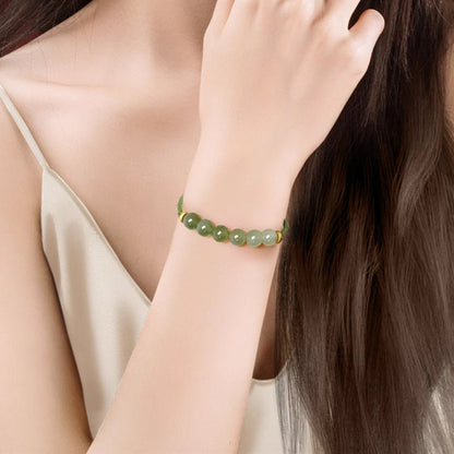Natural Hetian Jade 6mm Gradient Round Bead Braided Bracelet – Green Handmade Bracelet for Women - STAR8S