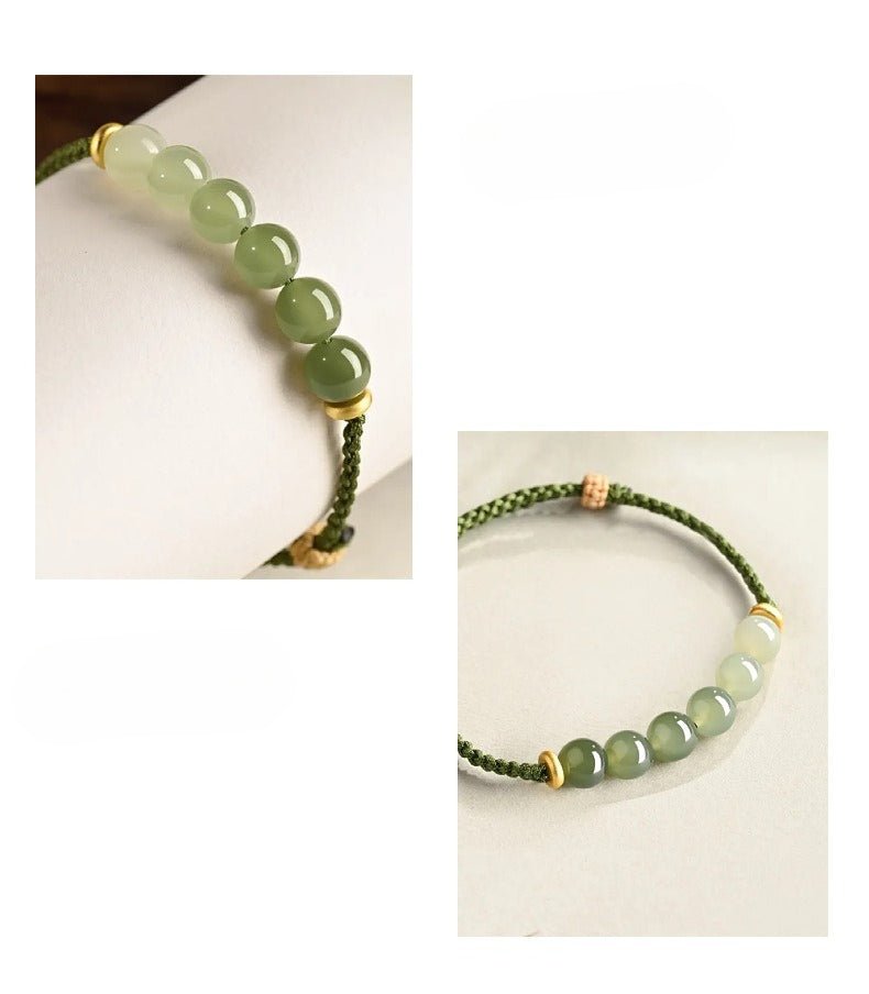 natural hetian jade 6mm gradient round bead braided bracelet – green handmade bracelet for women - star8s
