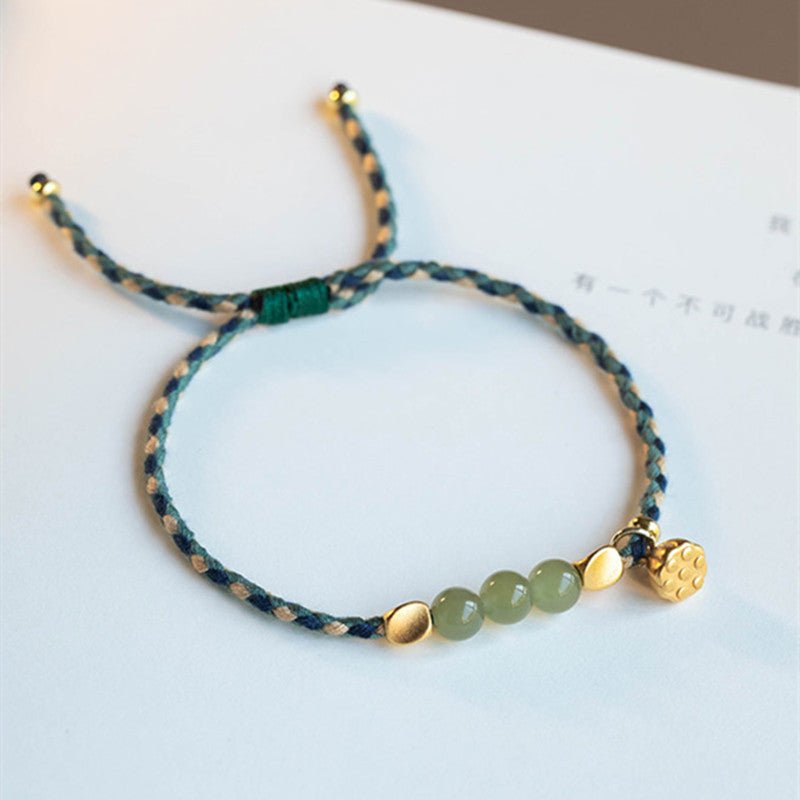 Natural Hetian Jade 6mm Lucky Bead Bracelet – Handmade Lotus Red String Bracelet for Couples - STAR8S