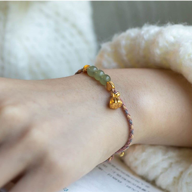 Natural Hetian Jade 6mm Lucky Bead Bracelet – Handmade Lotus Red String Bracelet for Couples - STAR8S