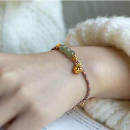 Natural Hetian Jade 6mm Lucky Bead Bracelet – Handmade Lotus Red String Bracelet for Couples - STAR8S