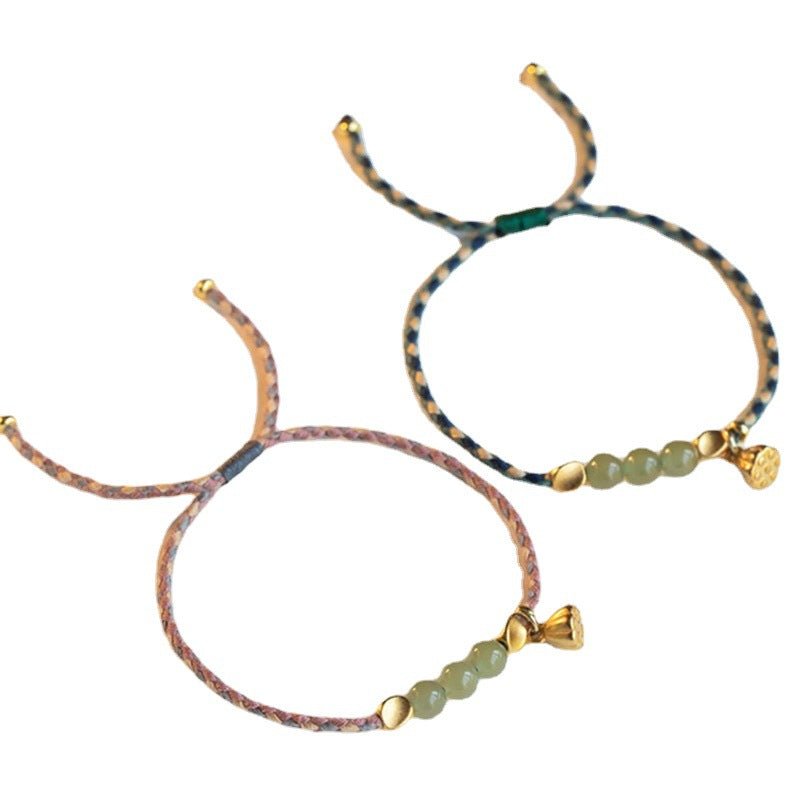 Natural Hetian Jade 6mm Lucky Bead Bracelet – Handmade Lotus Red String Bracelet for Couples - STAR8S