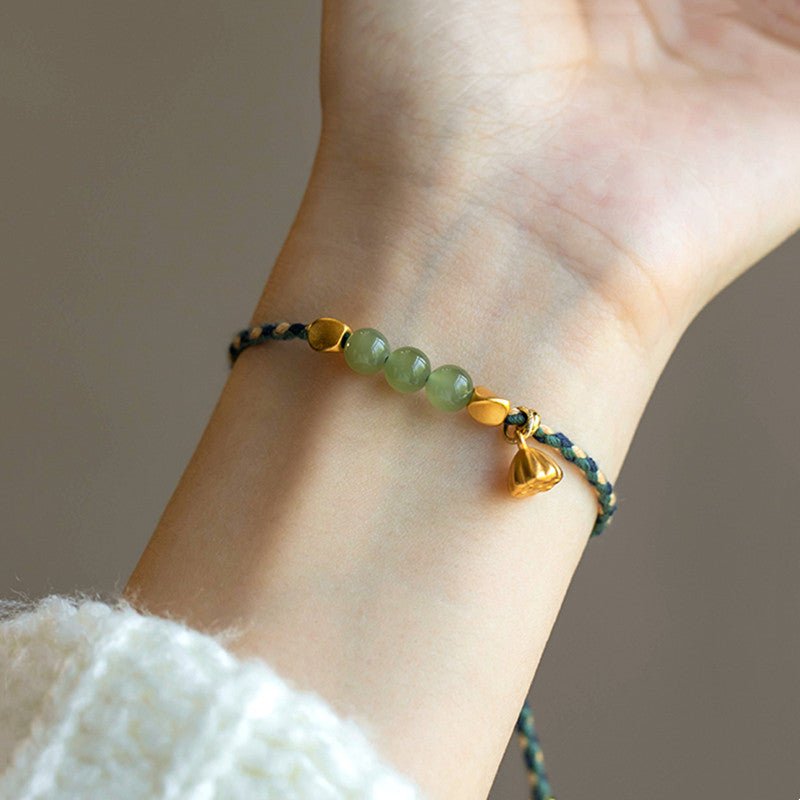 Natural Hetian Jade 6mm Lucky Bead Bracelet – Handmade Lotus Red String Bracelet for Couples - STAR8S