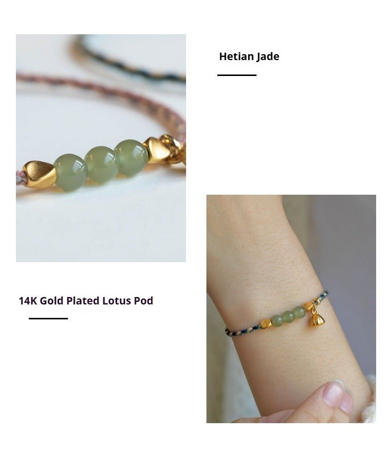 Natural Hetian Jade 6mm Lucky Bead Bracelet – Handmade Lotus Red String Bracelet for Couples - STAR8S