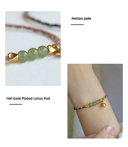 Natural Hetian Jade 6mm Lucky Bead Bracelet – Handmade Lotus Red String Bracelet for Couples - STAR8S