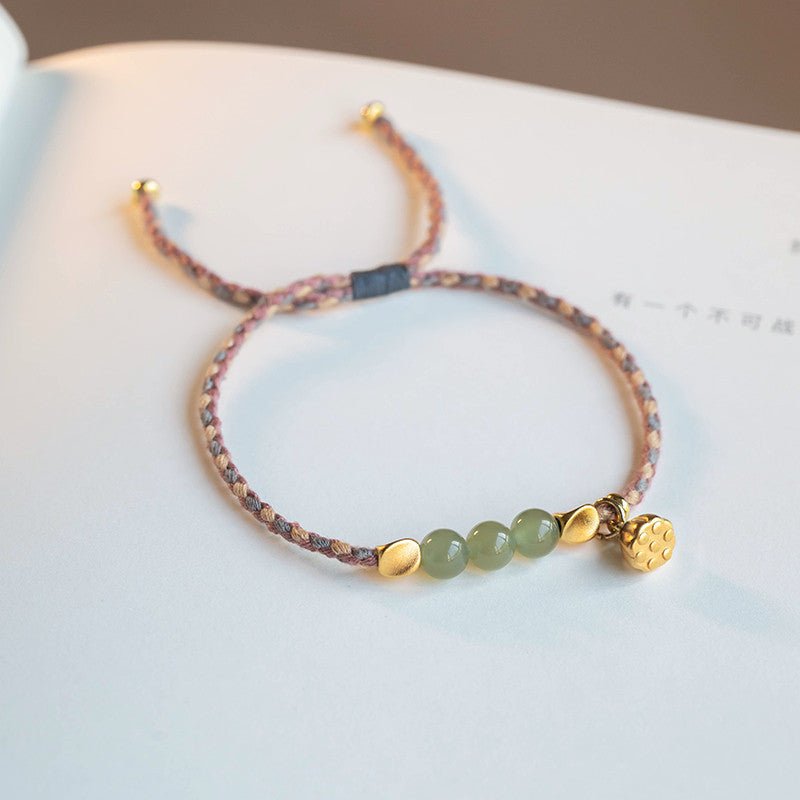 natural hetian jade 6mm lucky bead bracelet – handmade lotus red string bracelet for couples - star8s