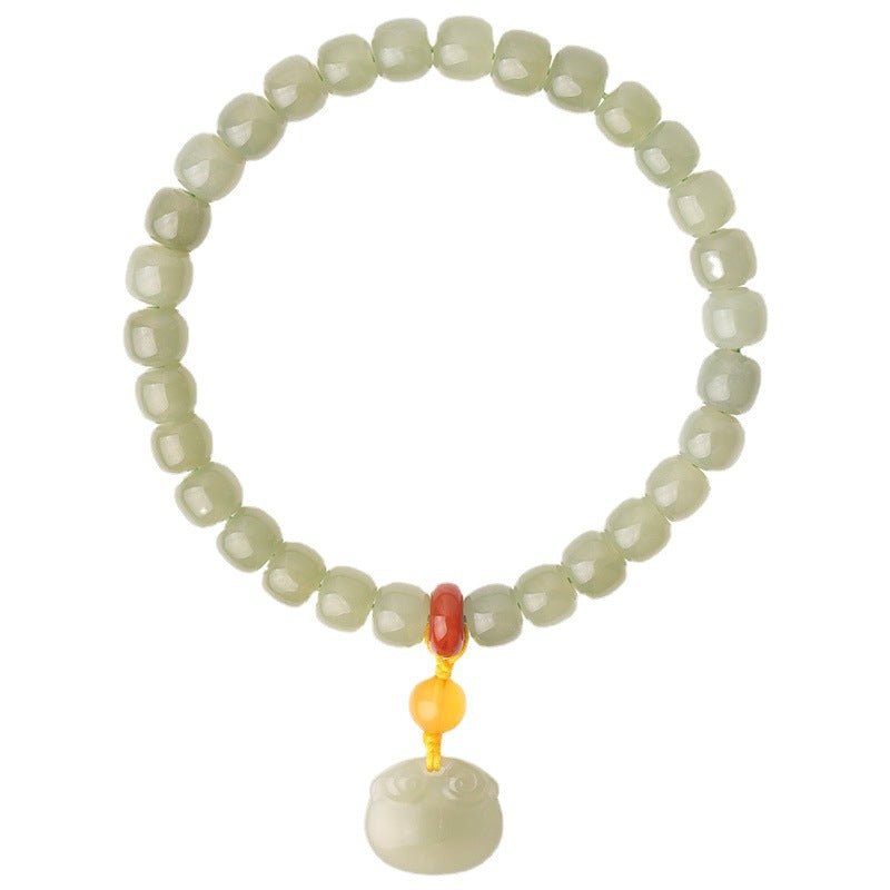 Natural Hetian Jade 6x7mm Single Strand Bracelet with Ruyi Pendant - Simple and Elegant Jewelry for Women 🌿✨ - STAR8S