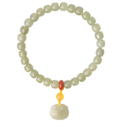 Natural Hetian Jade 6x7mm Single Strand Bracelet with Ruyi Pendant - Simple and Elegant Jewelry for Women 🌿✨ - STAR8S
