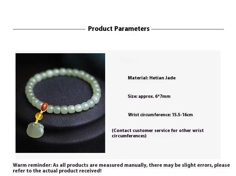 Natural Hetian Jade 6x7mm Single Strand Bracelet with Ruyi Pendant - Simple and Elegant Jewelry for Women 🌿✨ - STAR8S