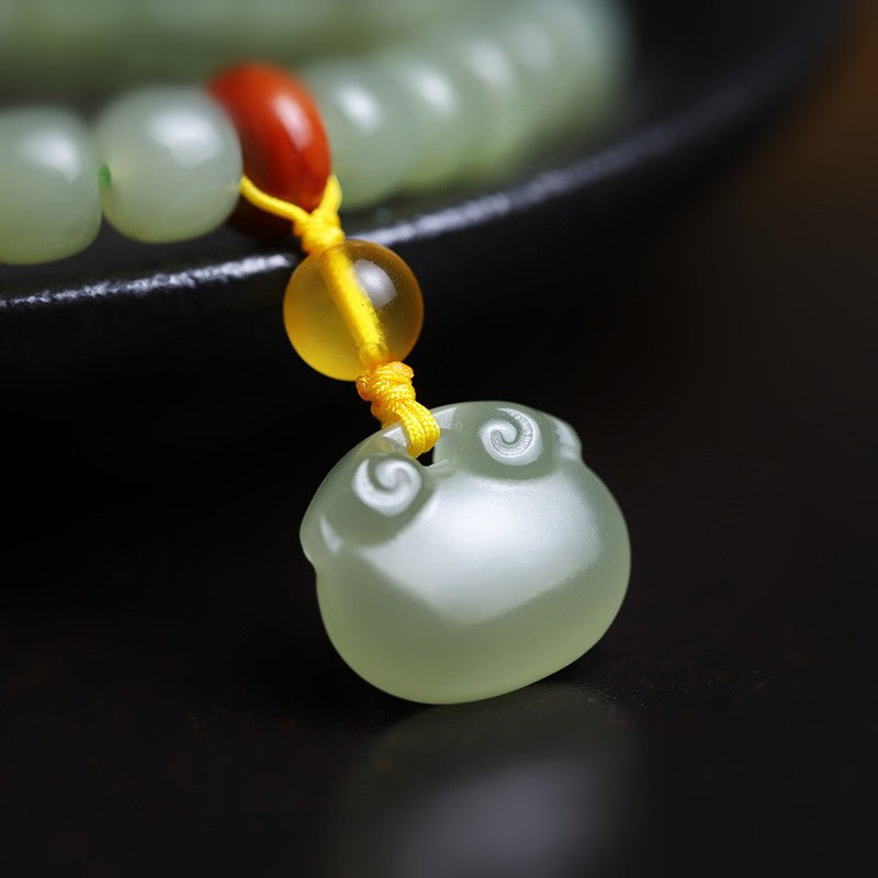 Natural Hetian Jade 6x7mm Single Strand Bracelet with Ruyi Pendant - Simple and Elegant Jewelry for Women 🌿✨ - STAR8S