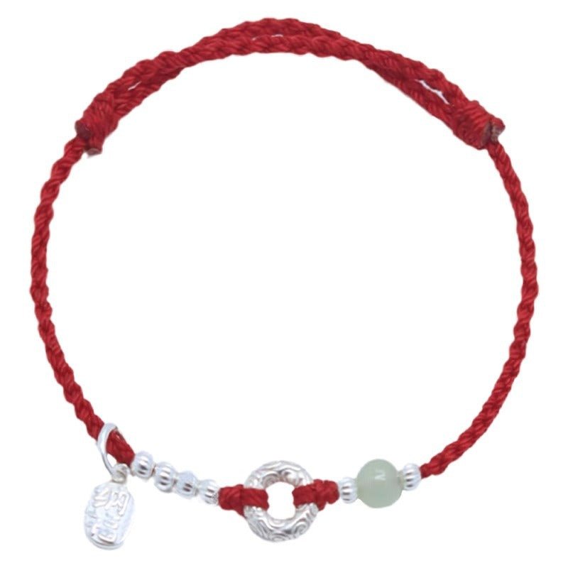 Natural Hetian Jade & 925 Silver Red String Bracelet with Peace Knot – Handmade, Couple Gift, Vintage Style - STAR8S