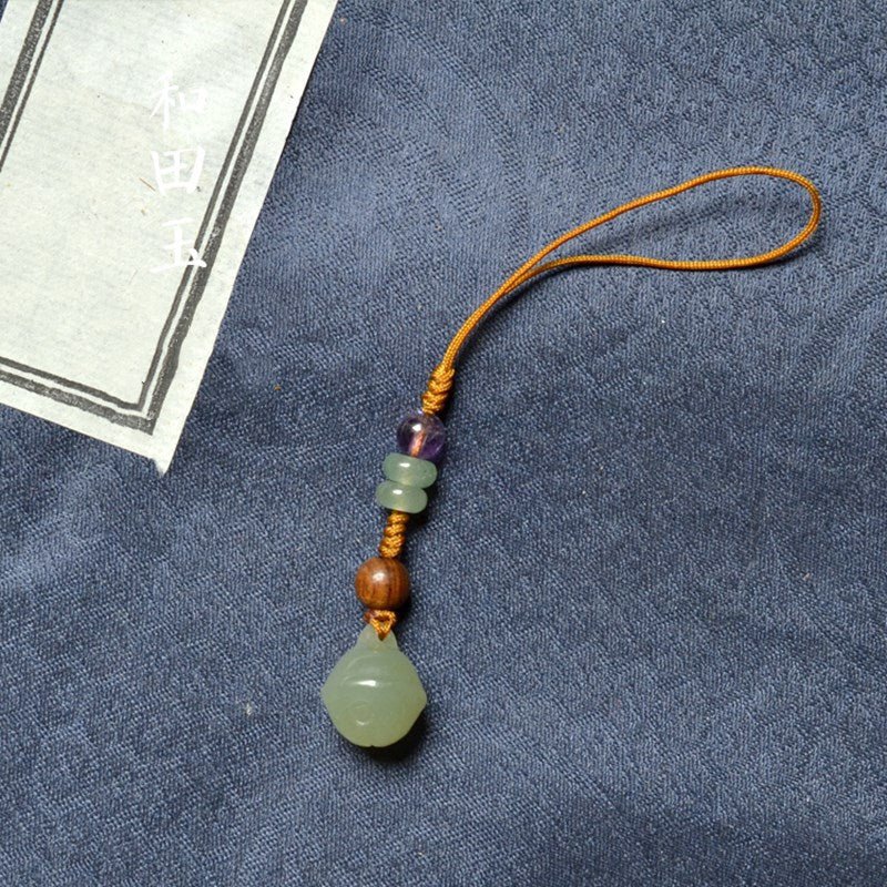 Natural Hetian Jade Bell Pendant Keychain - 12mm Handcrafted Phone, Bag, Key Charm | Unisex Gift - STAR8S