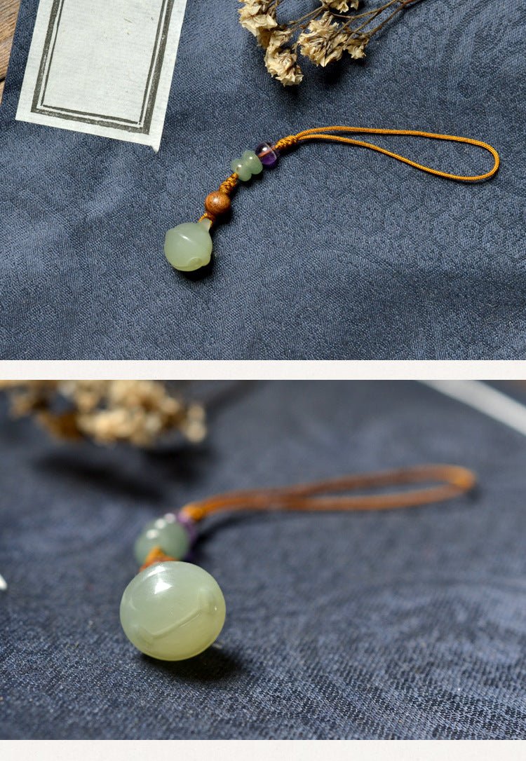 Natural Hetian Jade Bell Pendant Keychain - 12mm Handcrafted Phone, Bag, Key Charm | Unisex Gift - STAR8S