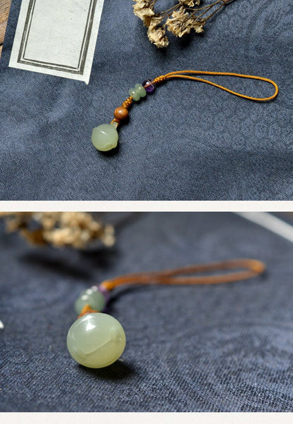 Natural Hetian Jade Bell Pendant Keychain - 12mm Handcrafted Phone, Bag, Key Charm | Unisex Gift - STAR8S