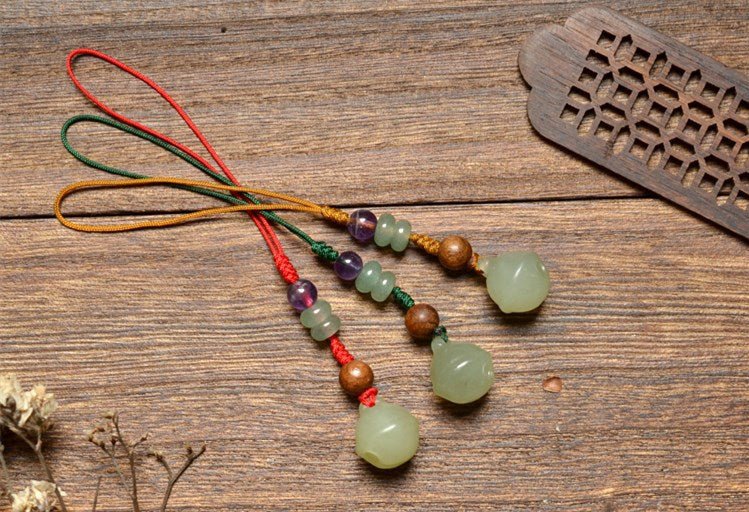 Natural Hetian Jade Bell Pendant Keychain - 12mm Handcrafted Phone, Bag, Key Charm | Unisex Gift - STAR8S