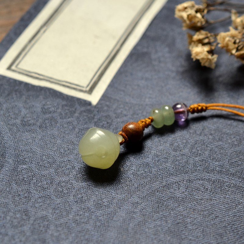 Natural Hetian Jade Bell Pendant Keychain - 12mm Handcrafted Phone, Bag, Key Charm | Unisex Gift - STAR8S