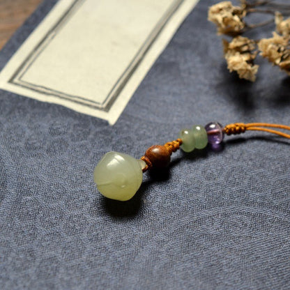 Natural Hetian Jade Bell Pendant Keychain - 12mm Handcrafted Phone, Bag, Key Charm | Unisex Gift - STAR8S