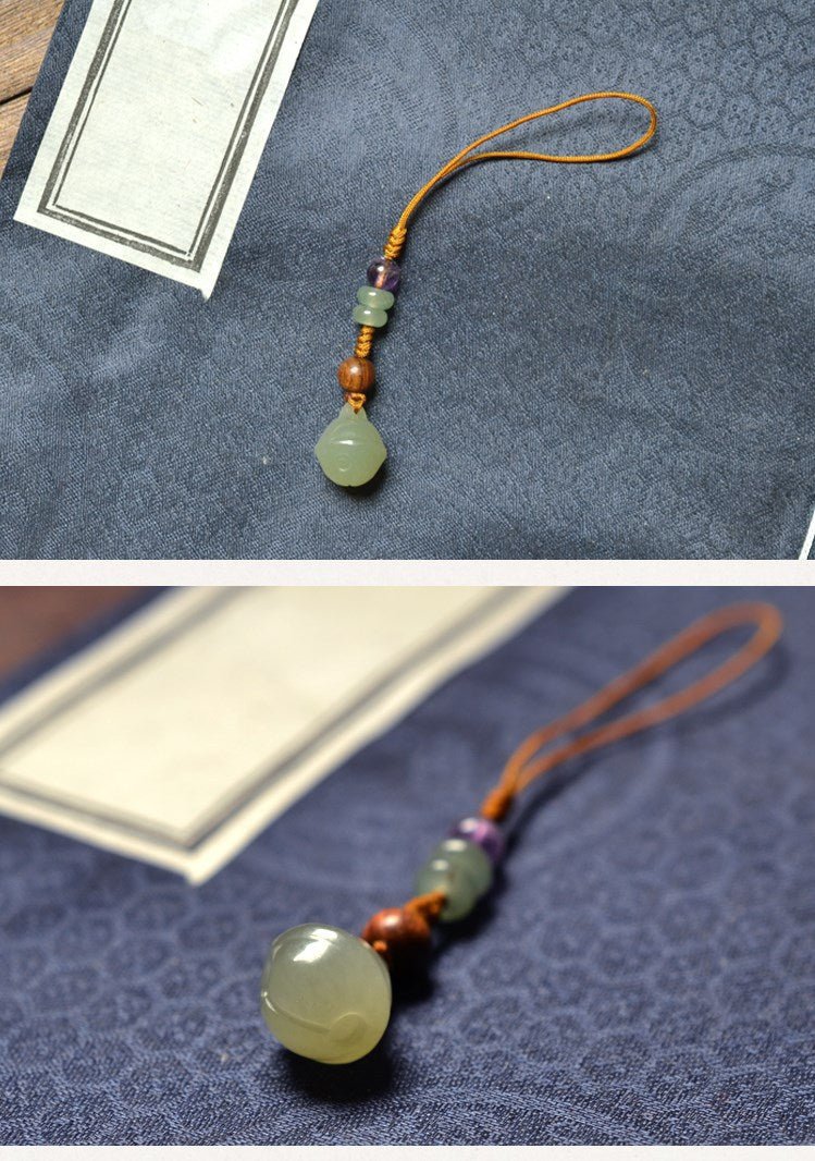 natural hetian jade bell pendant keychain - 12mm handcrafted phone, bag, key charm | unisex gift - star8s