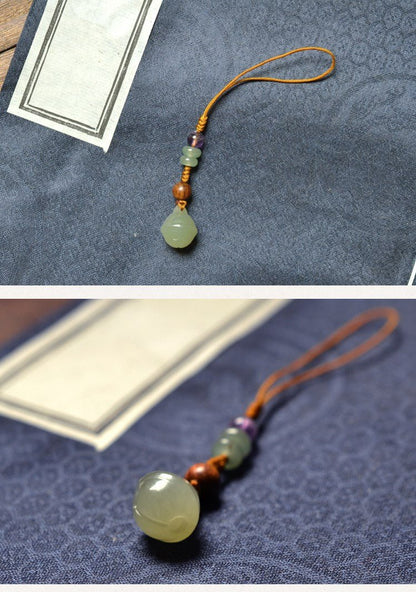 Natural Hetian Jade Bell Pendant Keychain - 12mm Handcrafted Phone, Bag, Key Charm | Unisex Gift - STAR8S