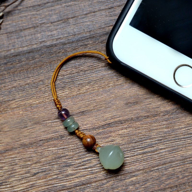Natural Hetian Jade Bell Pendant Keychain - 12mm Handcrafted Phone, Bag, Key Charm | Unisex Gift - STAR8S