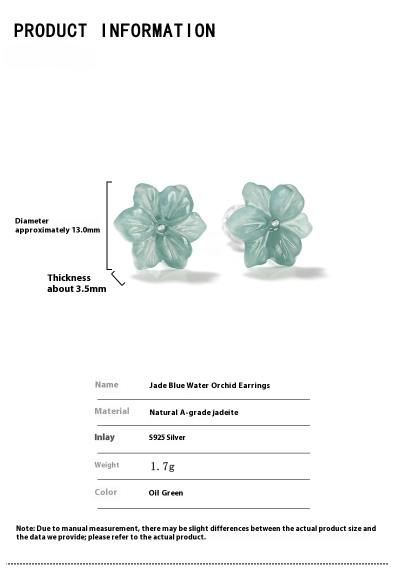 Natural Hetian Jade Blue Water Orchid Earrings – Ice Seed Jade Flower Petals with S925 Silver - STAR8S