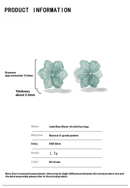 Natural Hetian Jade Blue Water Orchid Earrings – Ice Seed Jade Flower Petals with S925 Silver - STAR8S