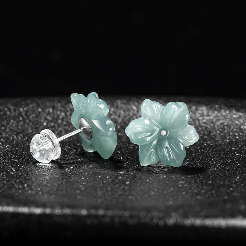 Natural Hetian Jade Blue Water Orchid Earrings – Ice Seed Jade Flower Petals with S925 Silver - STAR8S