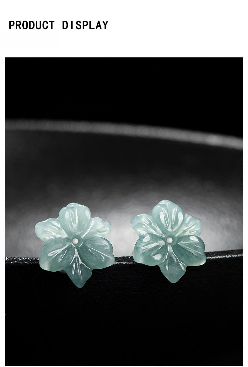 Natural Hetian Jade Blue Water Orchid Earrings – Ice Seed Jade Flower Petals with S925 Silver - STAR8S