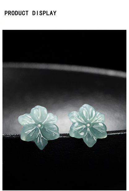 Natural Hetian Jade Blue Water Orchid Earrings – Ice Seed Jade Flower Petals with S925 Silver - STAR8S
