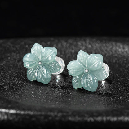 Natural Hetian Jade Blue Water Orchid Earrings – Ice Seed Jade Flower Petals with S925 Silver - STAR8S