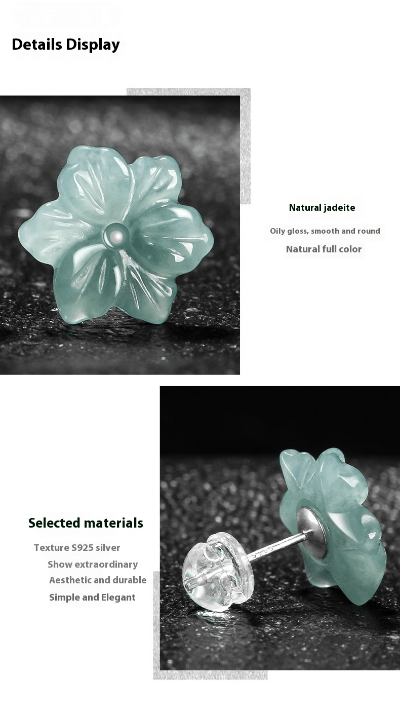 natural hetian jade blue water orchid earrings – ice seed jade flower petals with s925 silver - star8s