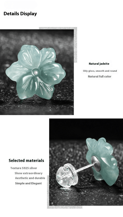 Natural Hetian Jade Blue Water Orchid Earrings – Ice Seed Jade Flower Petals with S925 Silver - STAR8S