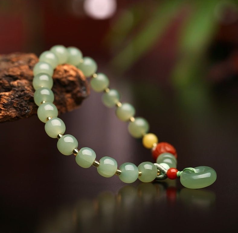 natural hetian jade bracelet with honey amber, 6mm original design - star8s