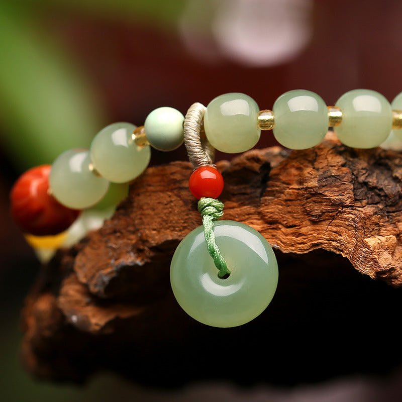 Natural Hetian Jade Bracelet with Honey Amber, 6mm Original Design - STAR8S