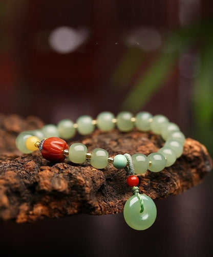 Natural Hetian Jade Bracelet with Honey Amber, 6mm Original Design - STAR8S